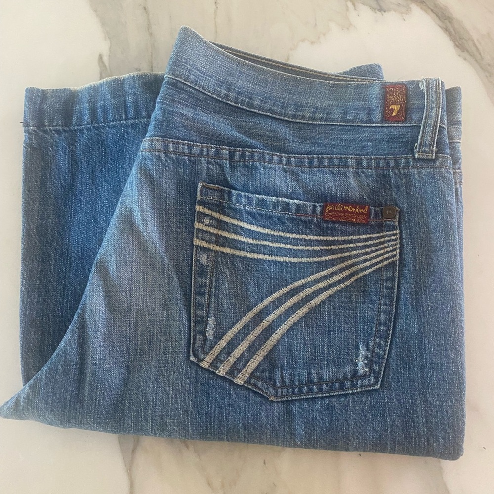 7 For All Mankind - Dojo - Low Rise Flare - Size 31 - Lightly Distressed